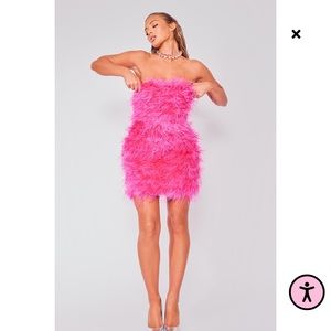 Pink Bandeau Feather Bodycon Dress